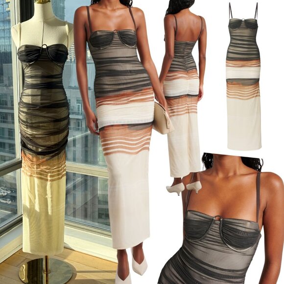 knee length dresses for ladies Trina Mesh Ruched Midi Dress – Retrofete